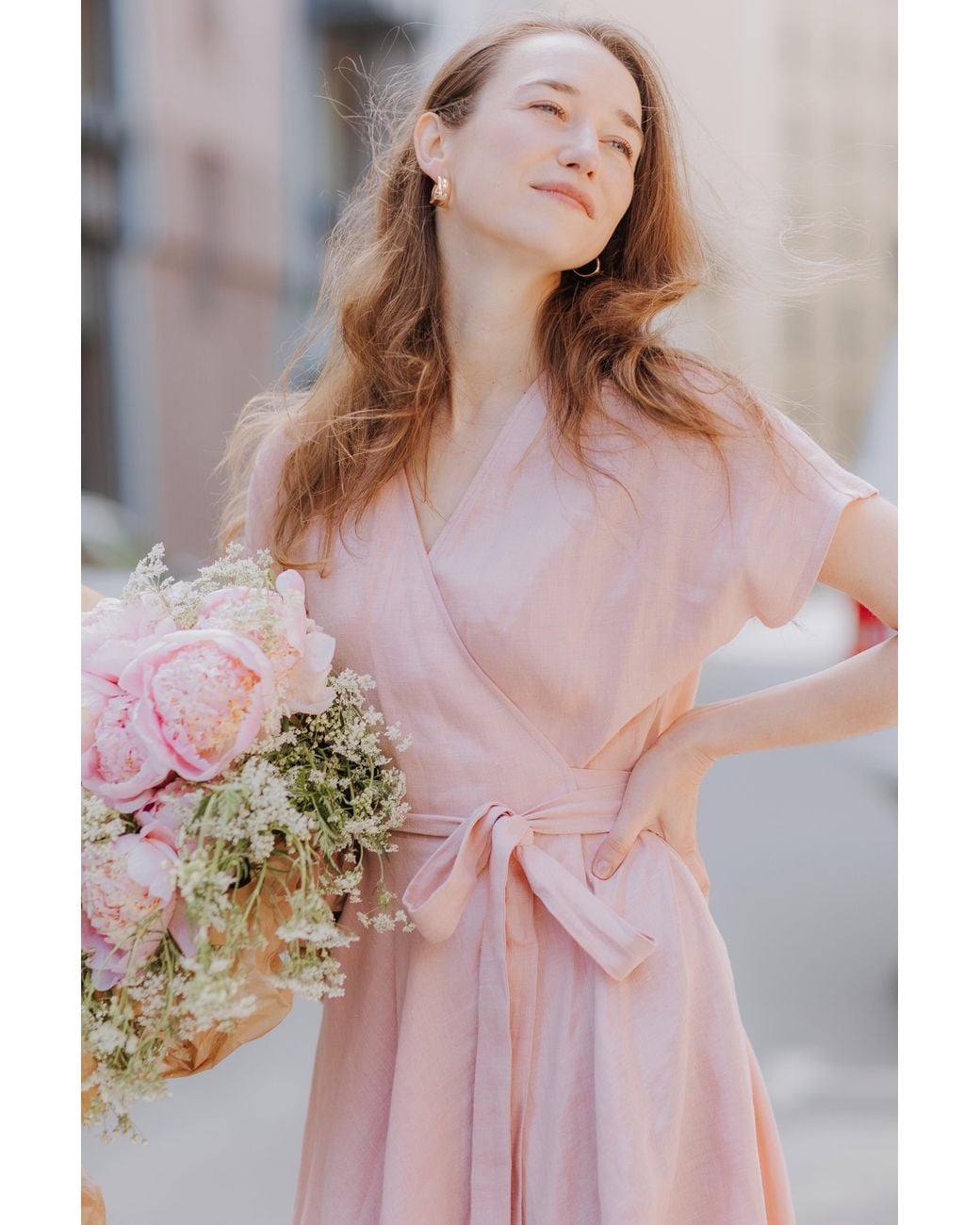 Idyllo White Linen Boho Wrapdress