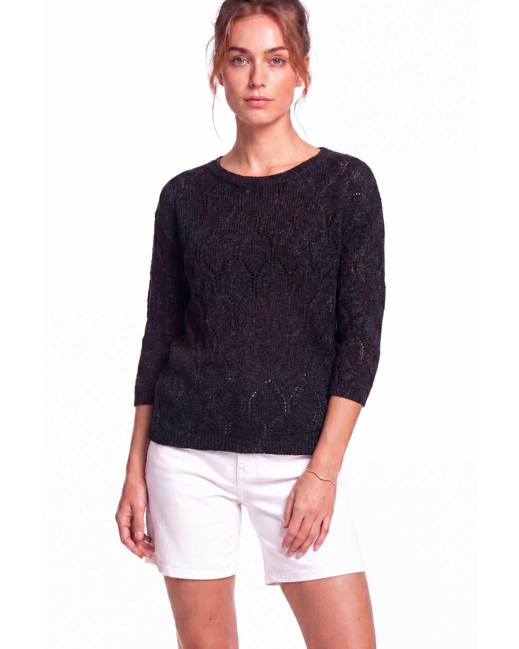 Peraluna Black Gina Sparkly Pointelle Knit Blouse