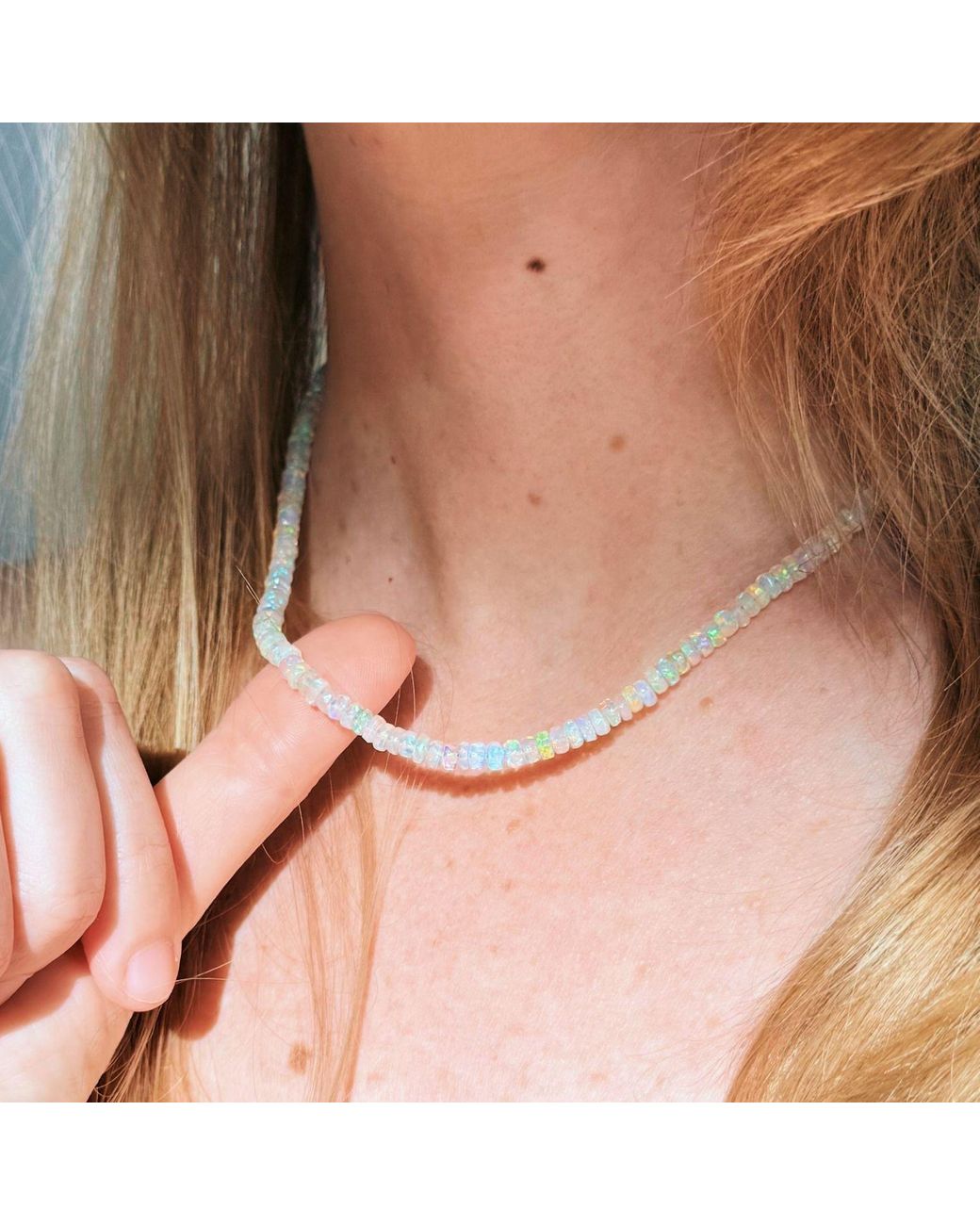 Herself Collections White 14K Genuine Opal Necklace