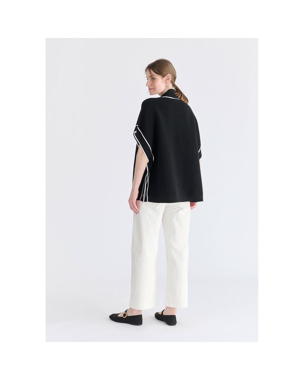 Paisie Black Button Details Kimono Ribbed Cardigan