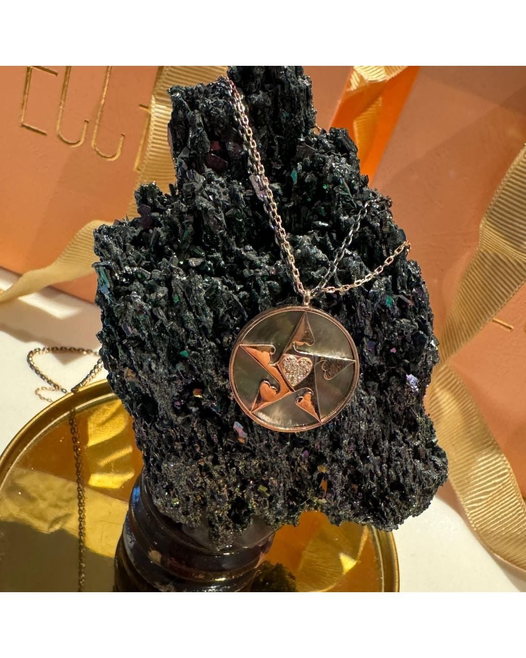 Ecce | Artisan Diamonds Metallic 925K Sterling Plated Happy Star Heart Diamond Double Chain Necklace With Mother Of Pearl