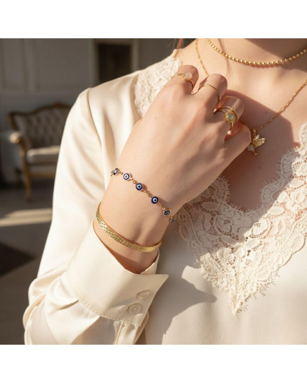Sophelia Blue 18Ct Plated Evil Eye Charm Bracelet