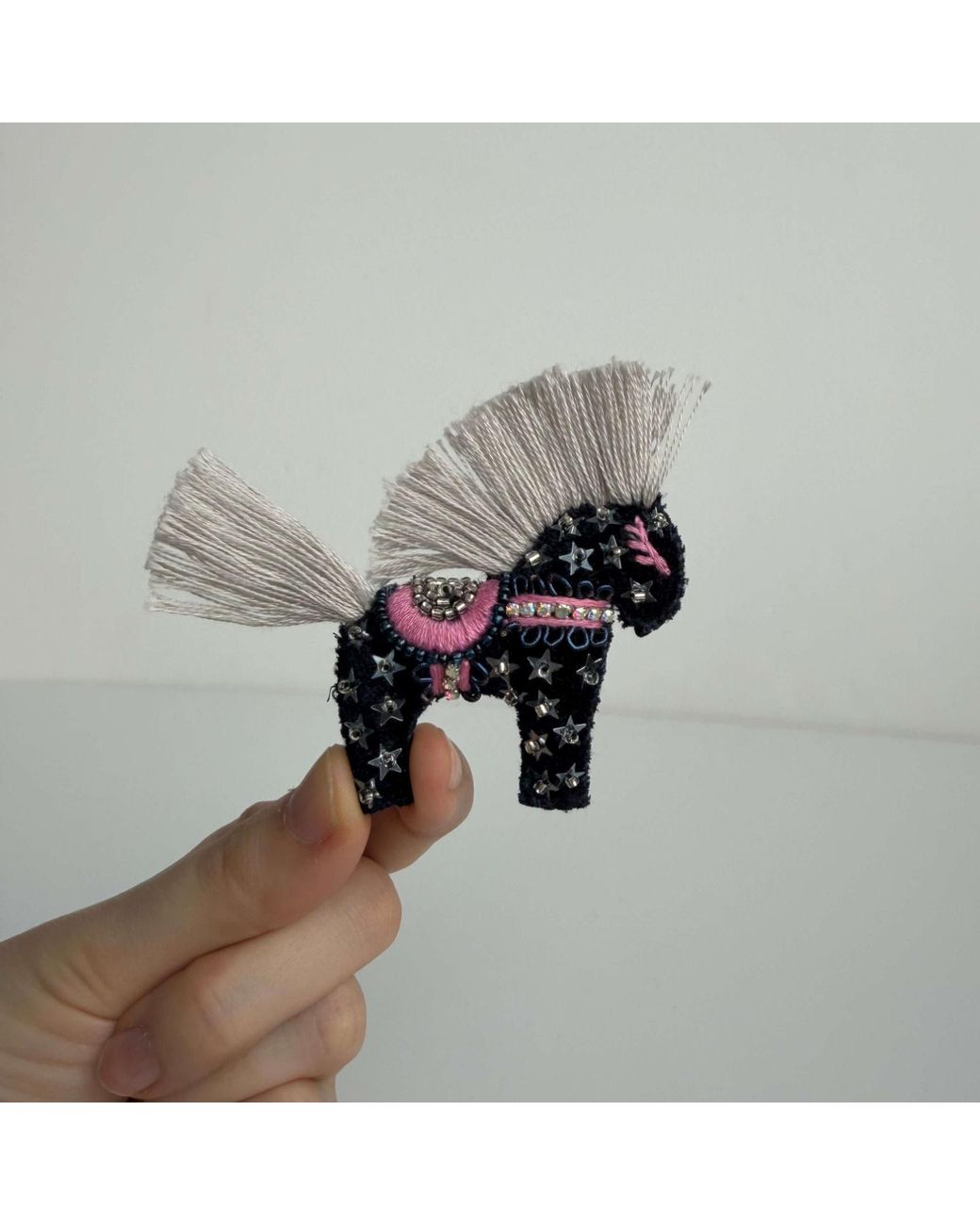 VETKA Black Handmade Horse Brooch- Moon