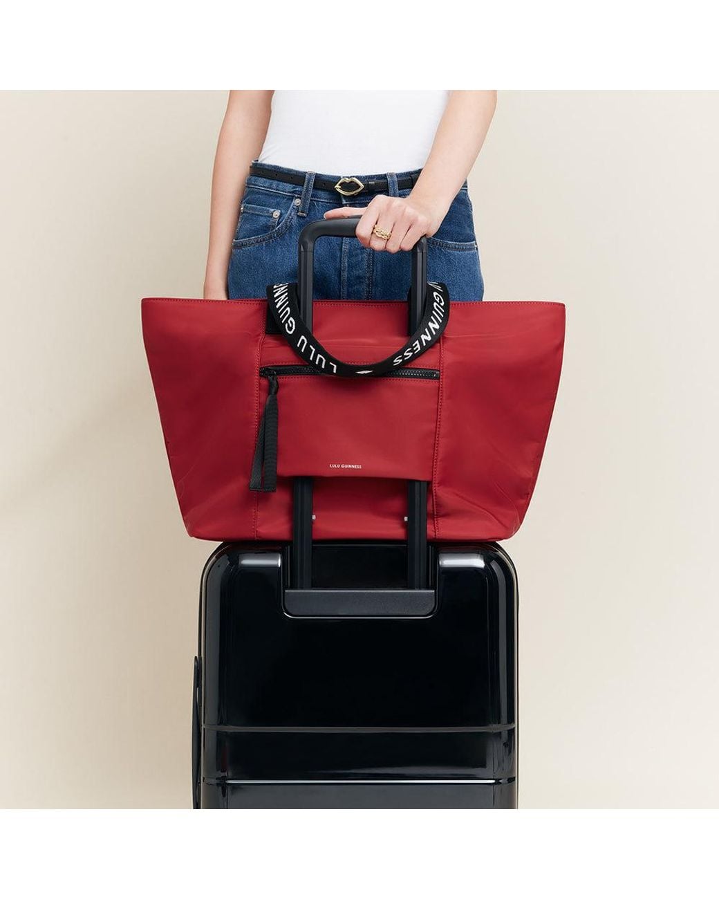 Lulu Guinness Red Lulu Nylon Macy Tote Bag