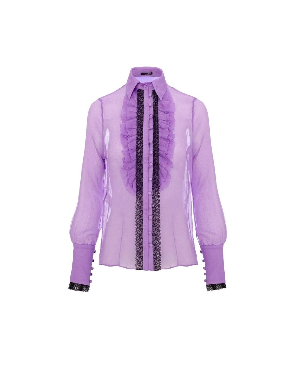 AVENUE No.29 Purple Silk Ruffle Buttoned Down Shirt