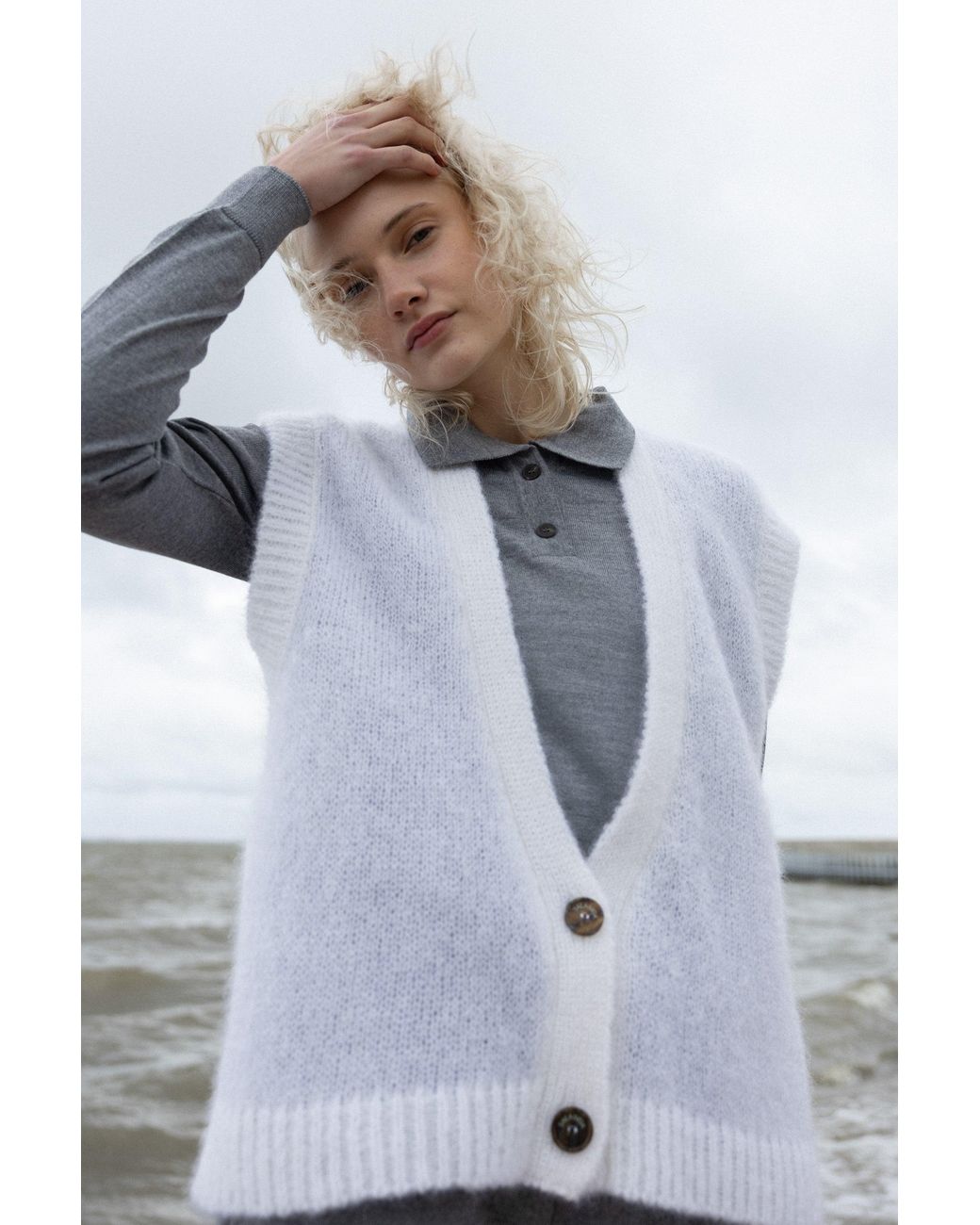 SALANIDA Gray Galante 100% Merino Polo Top Light