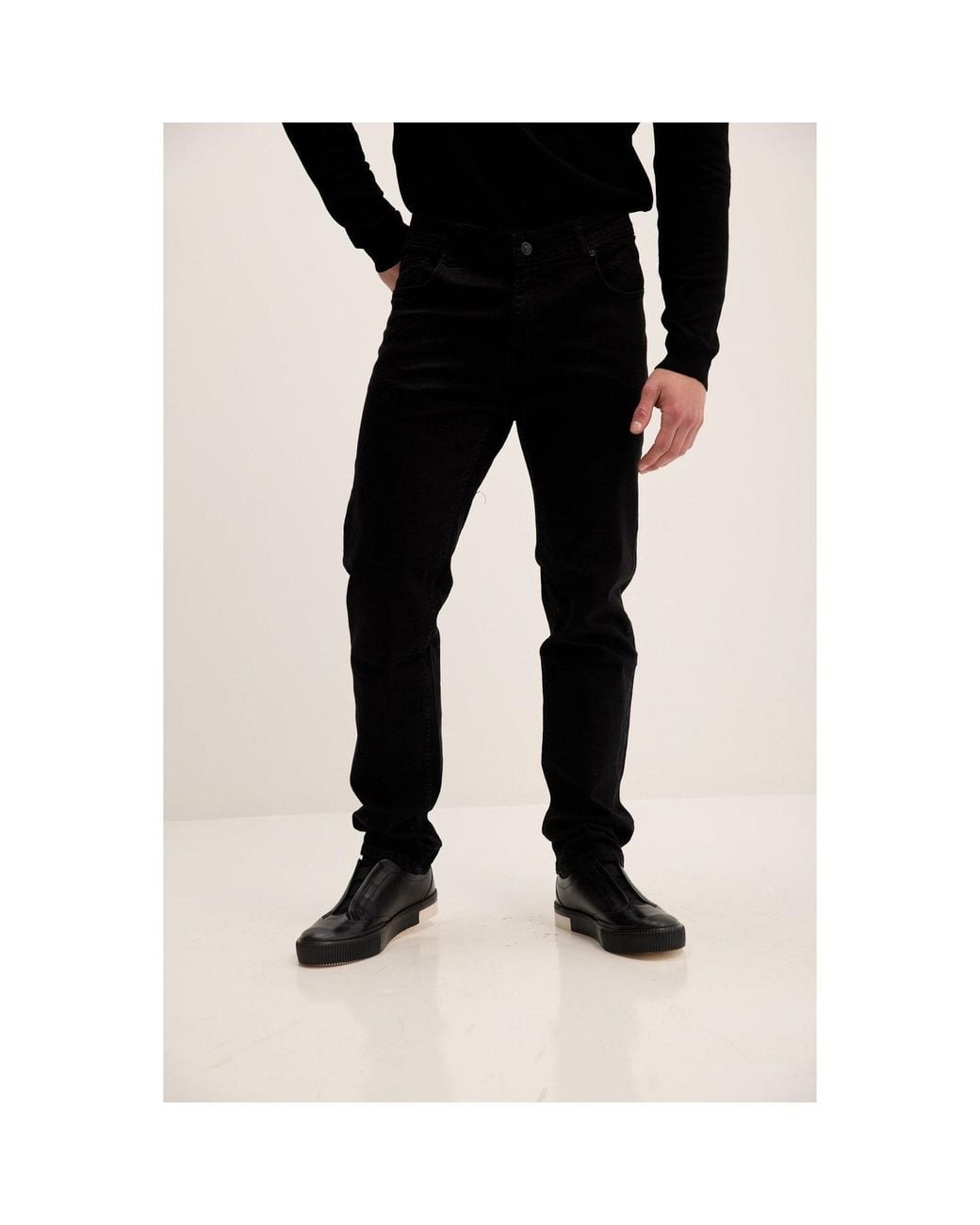 Ron Tomson Black Tapered Stretch Jeans for men