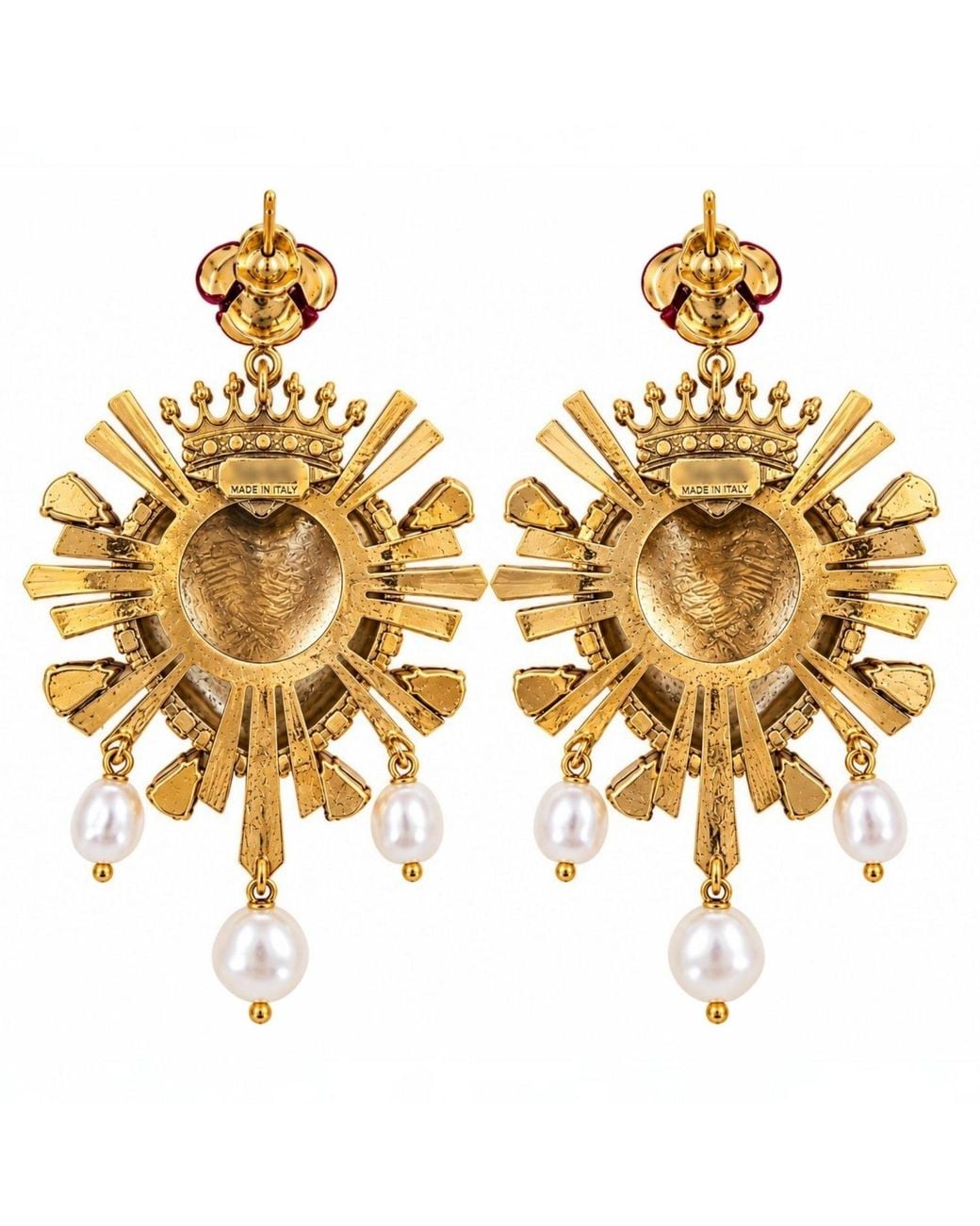 Vstyle Metallic Radiant Sacred Heart Pearl Earrings