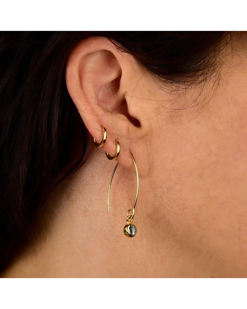 Nellou Jewellery Metallic Labradorite Gem Dot Arc Earrings