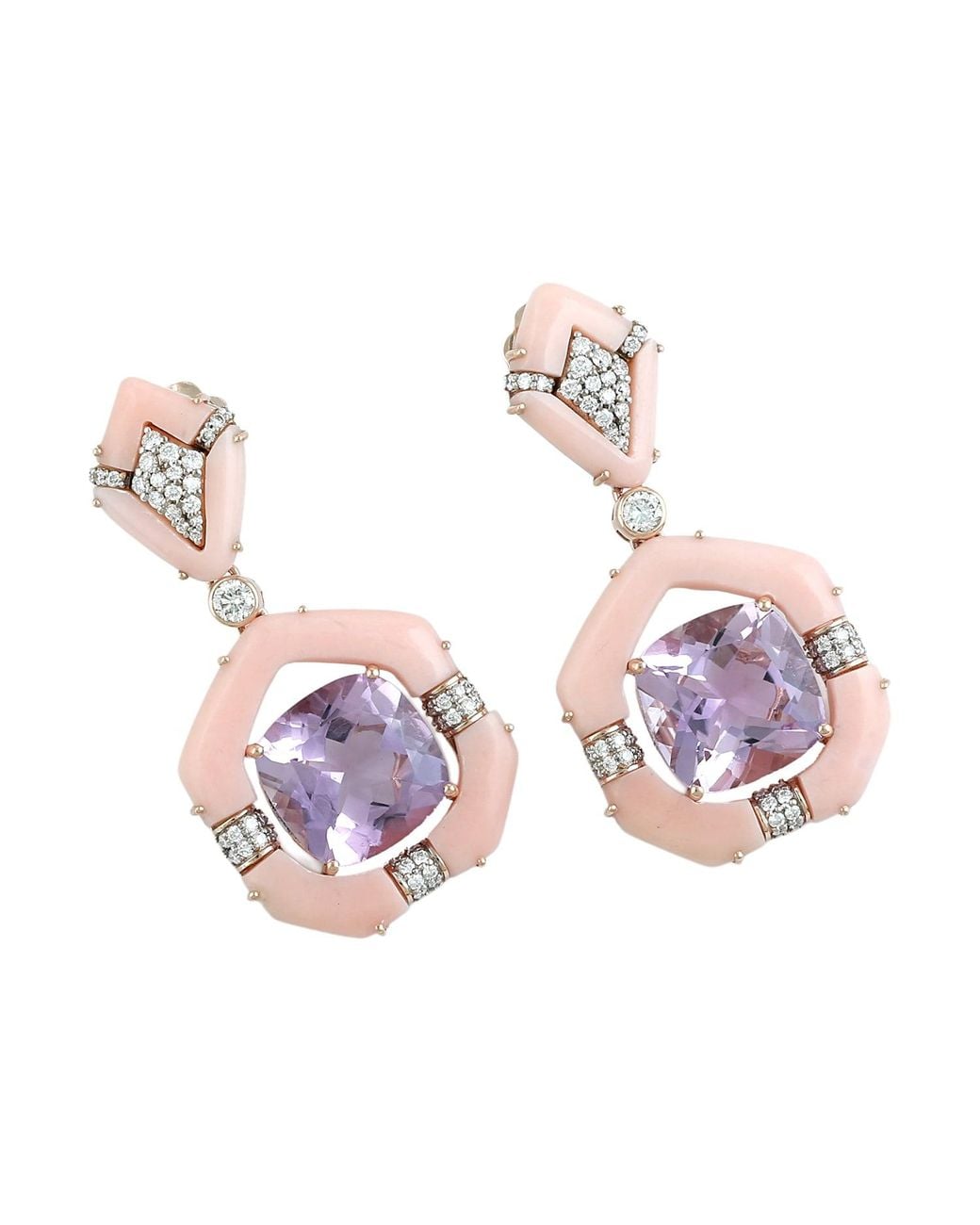 Artisan Pink Amethyst, Opal & Diamond Drop Earrings