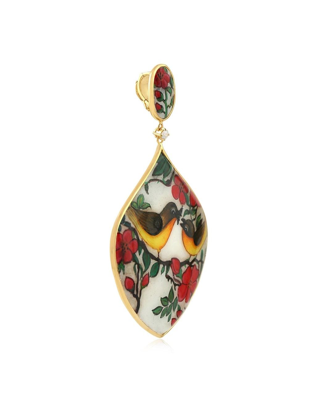 Artisan Green 18K Mother Of Pearl, Diamond & Enamel Lovebirds Drop Pendant