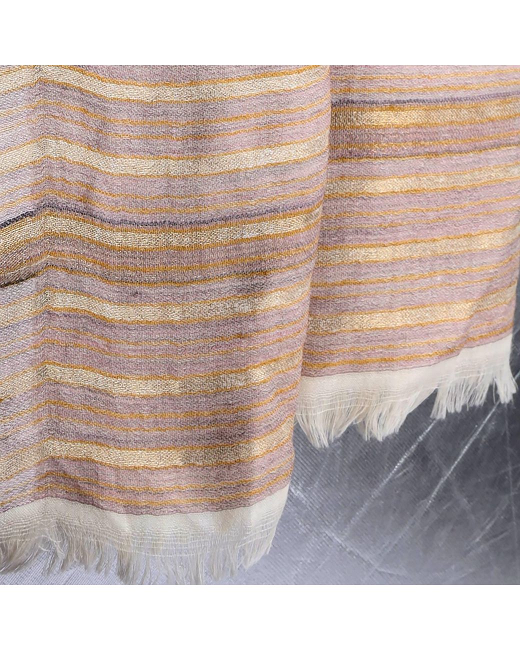 Babs Boutique NYC Brown Cashmere Stole With Metallic Thread Stripes