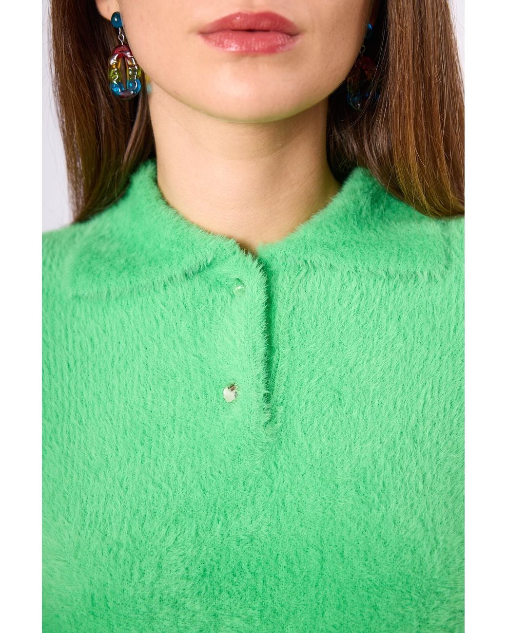 Peraluna Green Lucy Polo-Neck Crop Knit Blouse