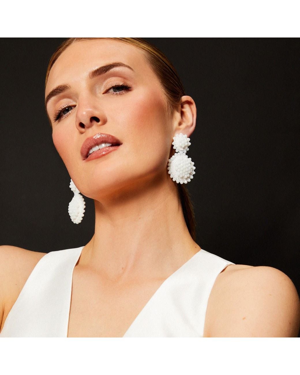 PINAR OZEVLAT White Sunflower Drop Earrings