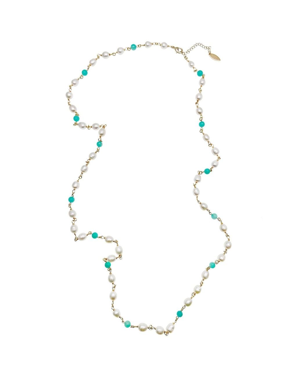 Farra Metallic Freshwater Pearls With Amazonite Long Necklace