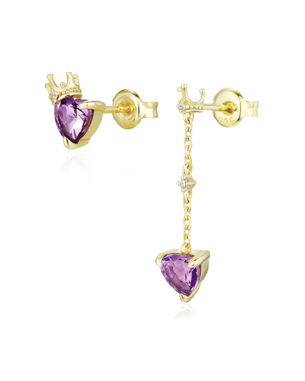 Azura Jewelry New York Metallic Heart Of The Realm Amethyst Earrings Vermeil