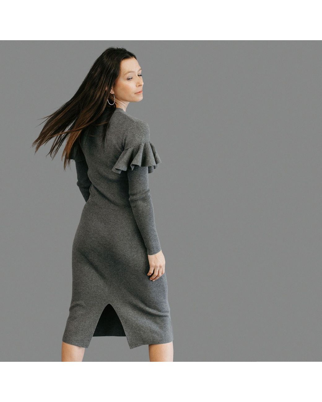 Zenzee Gray Cotton Jersey Ruffle Dress