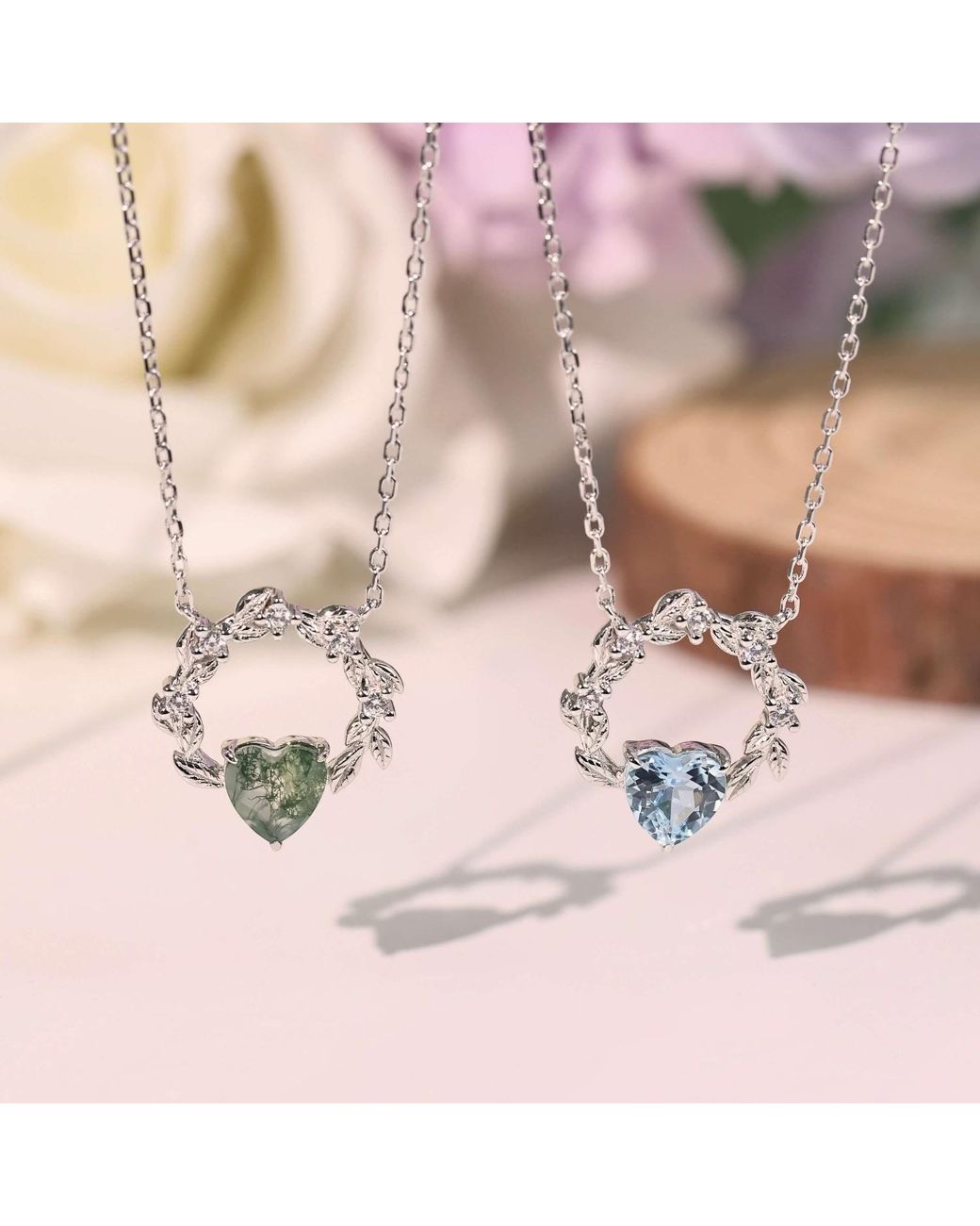 Azura Jewelry New York Metallic Heart Desire Moss Agate Vermeil Necklace