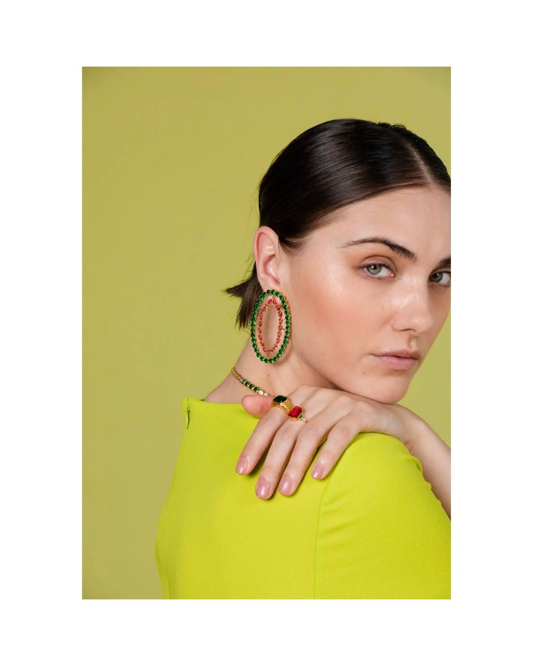 Lavani Jewels Fuchsia And Green Rivoli Earrings