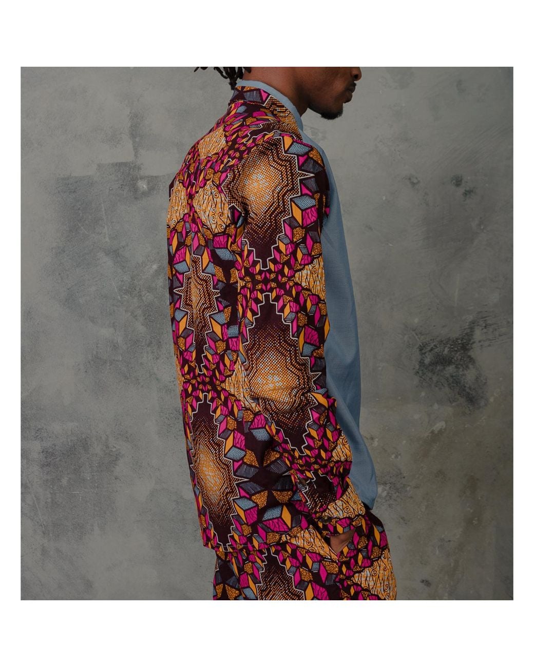 Ohema Ohene Blue African Print Shirt Contrast Panel- Cubic for men