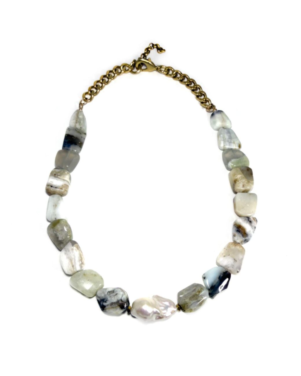 Rachel Nathan Metallic Neutrals Peruvian Opal & Baroque Pearl Necklace