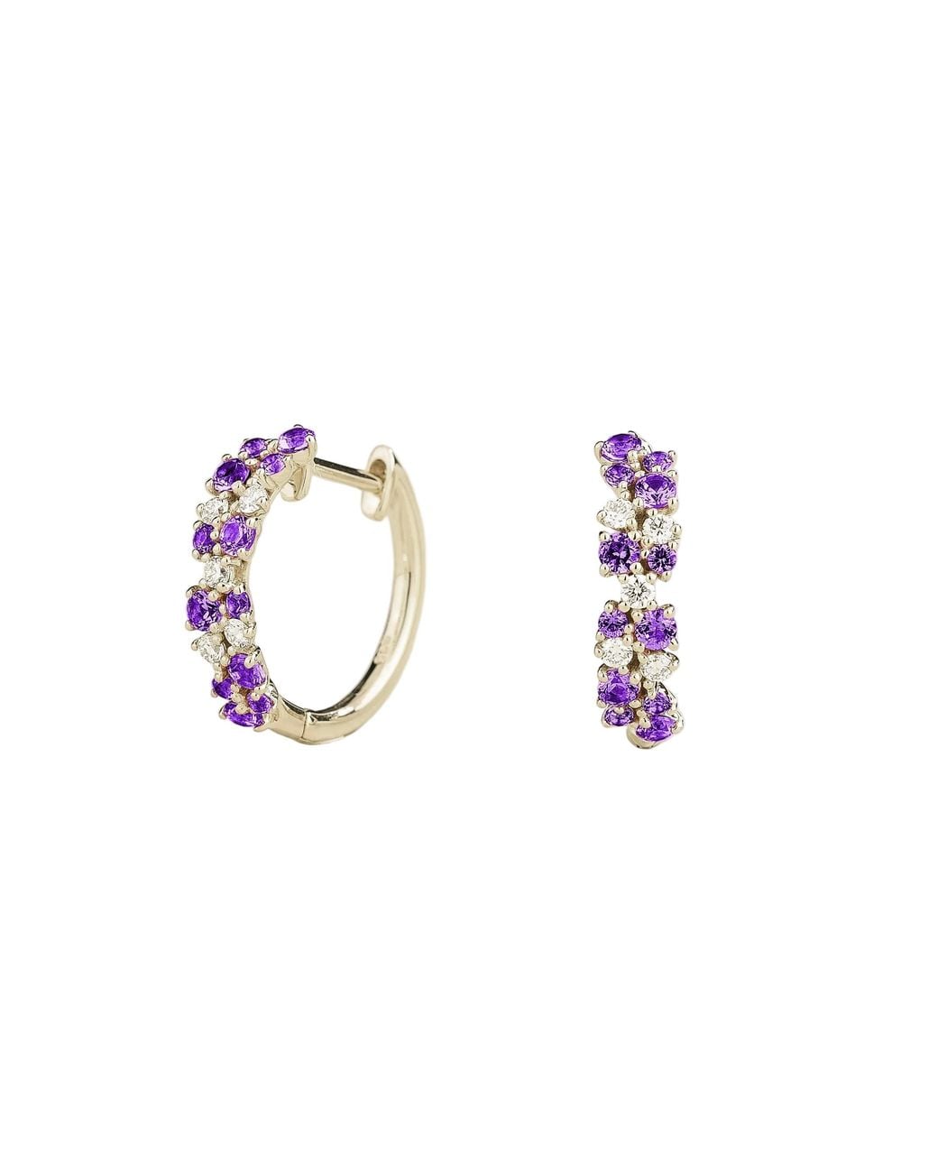 Juvetti Metallic Starry Sapphire & Diamond Cluster Huggie Hoop Earrings