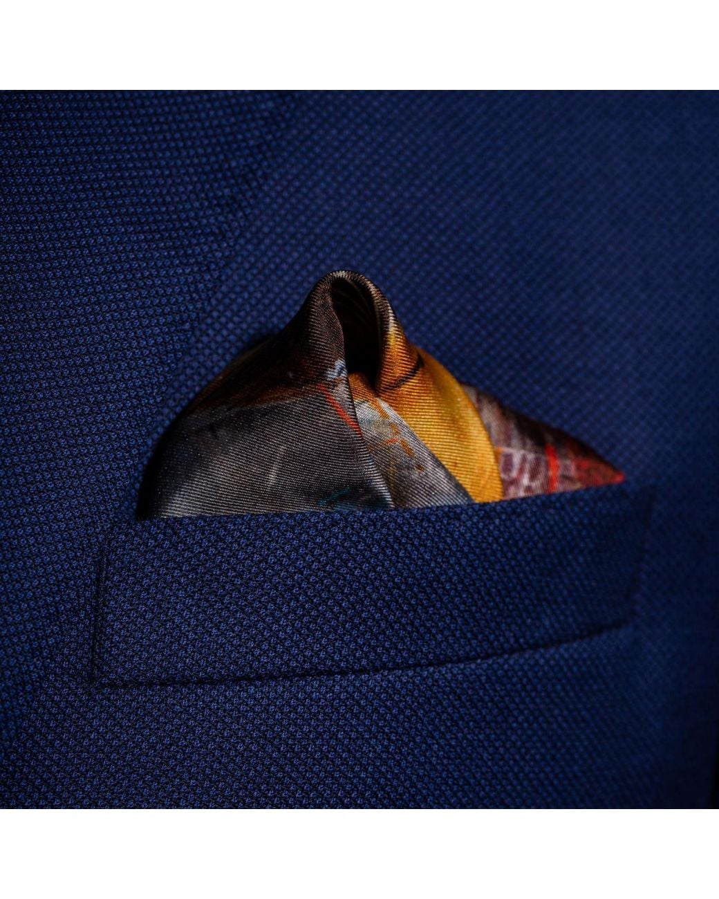 Otway & Orford Blue 'Racing Legends' Sports Cars Silk Pocket Square. Medium-Size for men