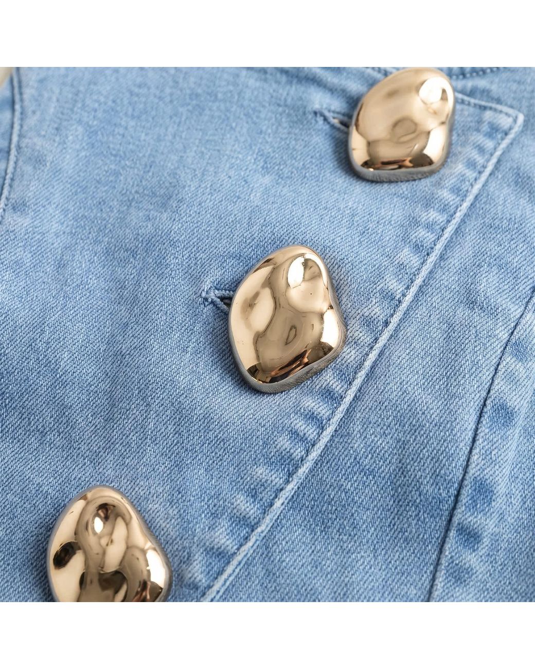Modenaire Blue Tailored Denim Vest And Wide Leg Trouser Set