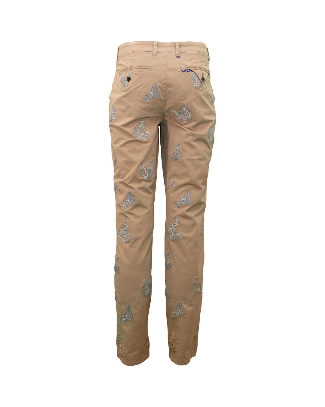 Lords of Harlech Natural Embroidered Paisley Cotton Stretch Pants for men