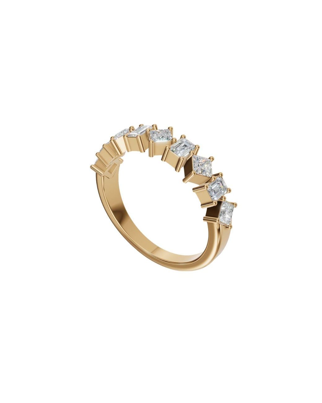Aya Fine Jewelry Metallic Nova Princess & Emerald Cut Geometric Lab Grown Diamond Stacking Band