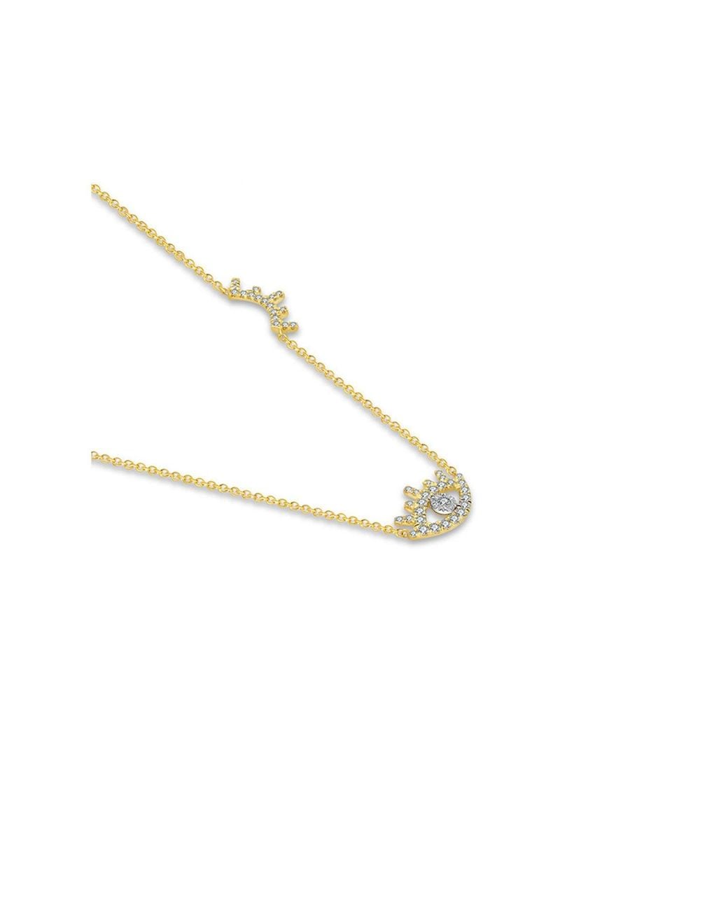 Genevieve Collection Metallic 18k Yellow Gold Evil Eye & Eyelash Diamond Necklace