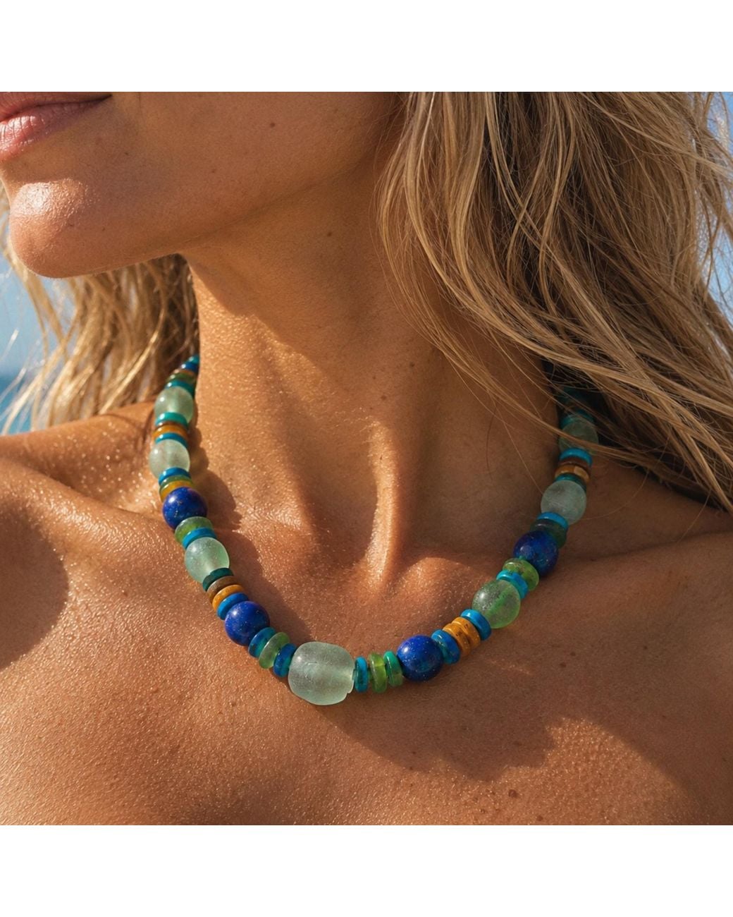 Lalinde Blue Mediterranean Recycled Glass Necklace