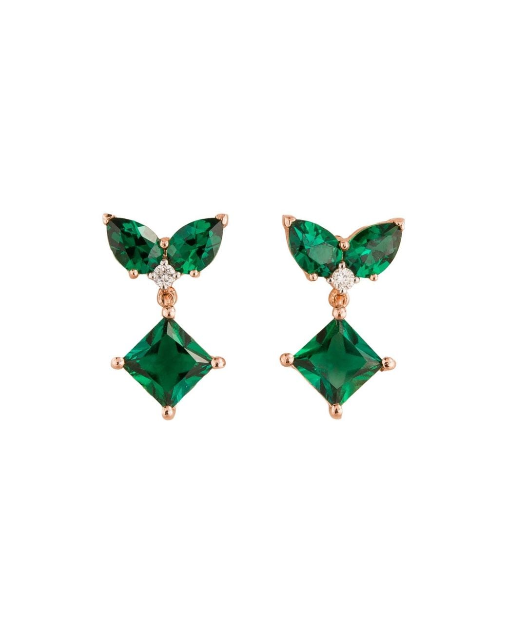 Juvetti Green Rose Amore Rose Earrings Emeralds & Diamonds