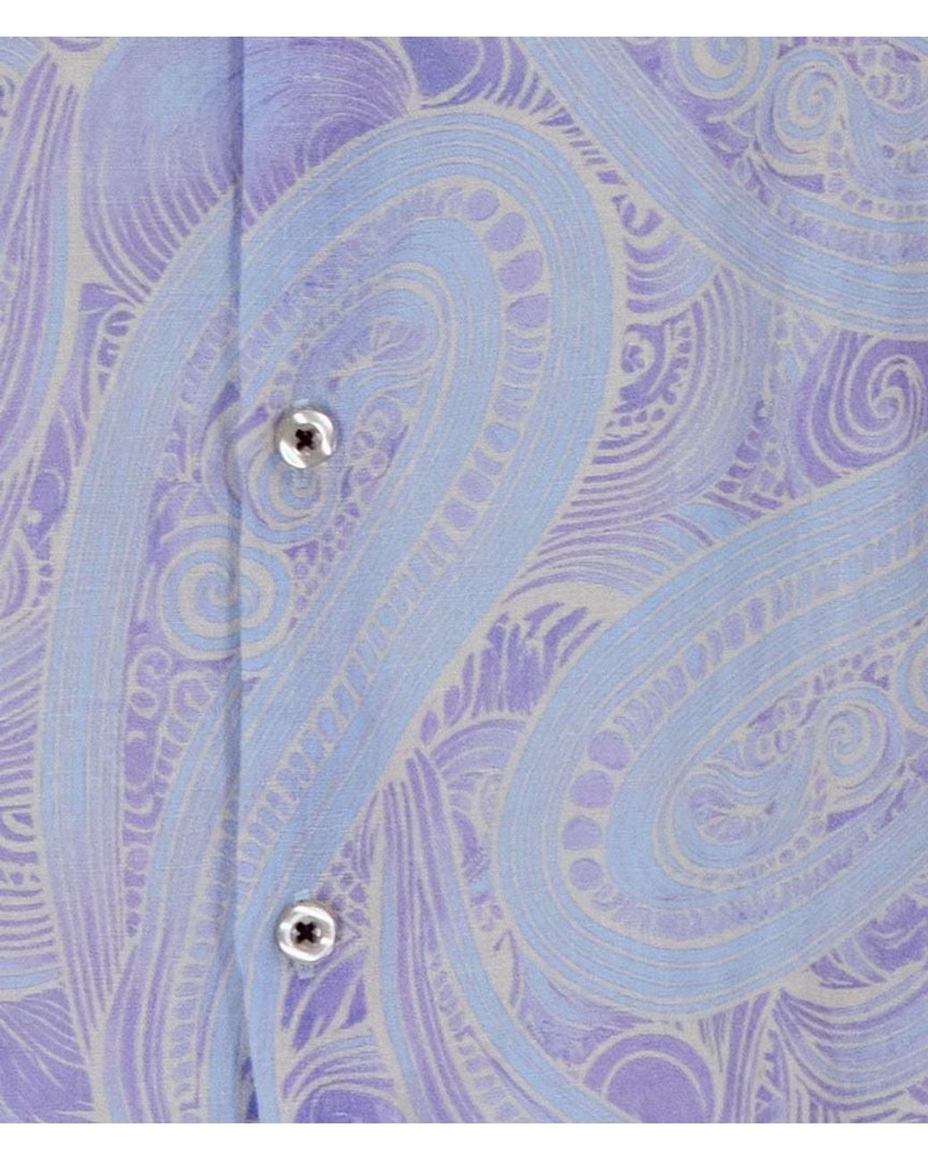 Lords of Harlech Blue Laurent Marakesh Paisley Helio Linen Printed Shirt for men