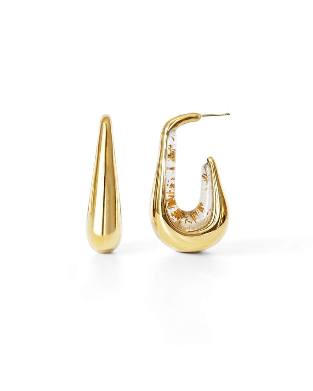 Gold & Honey Metallic Drop Hoop Earrings