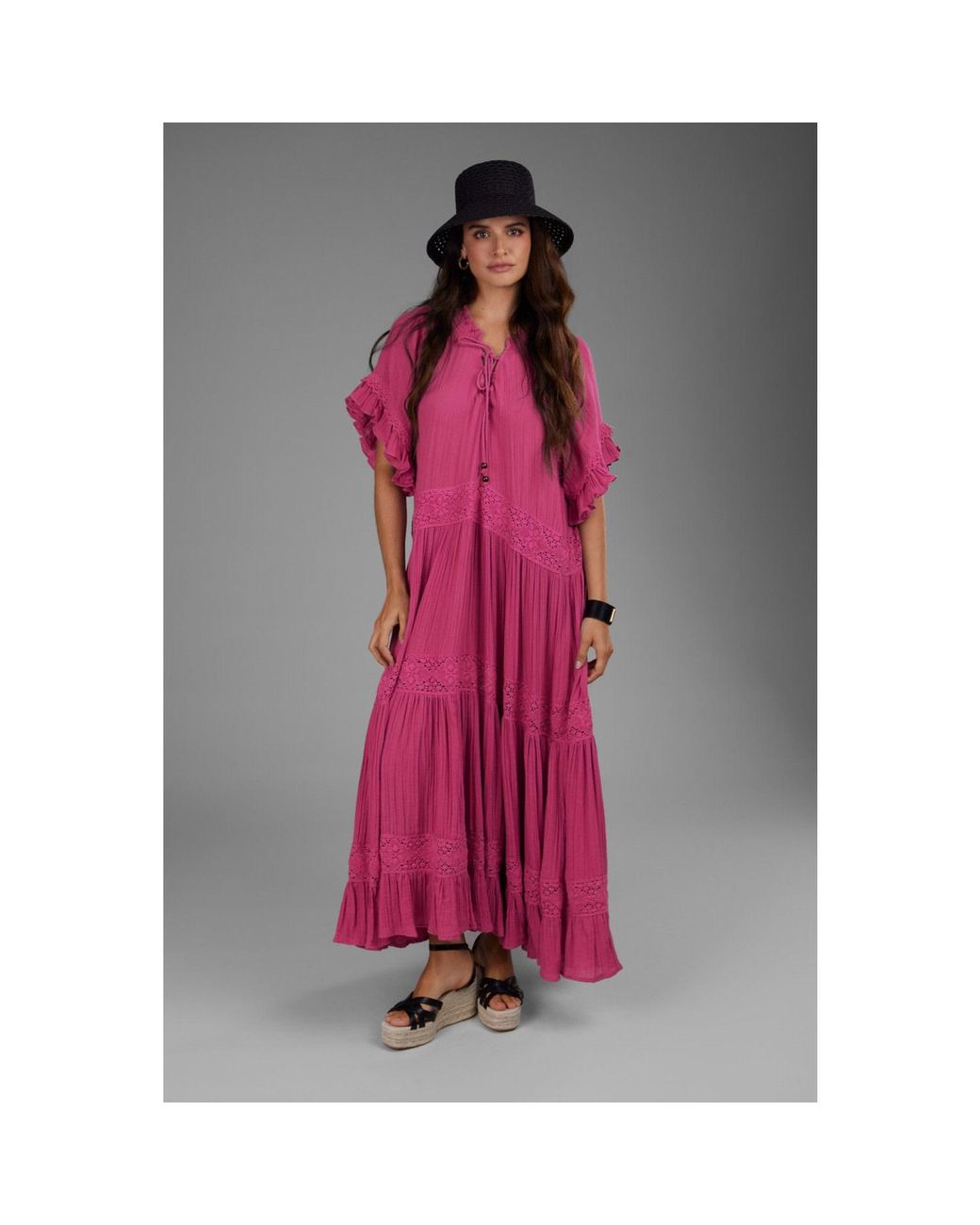 Saachi Pink Cotton Long Kaftan Dress