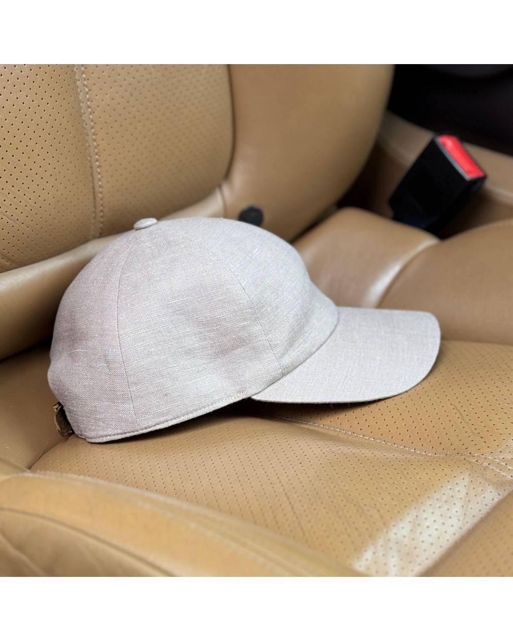 Cachemio Brown Cappuccino Italian Linen Baseball Cap – Adjustable Leather Strap, Lightweight Hat for men
