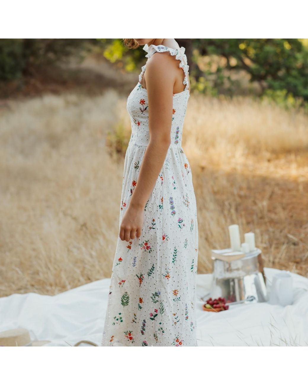 Em & Shi White Summer Herbs Picnic Dress