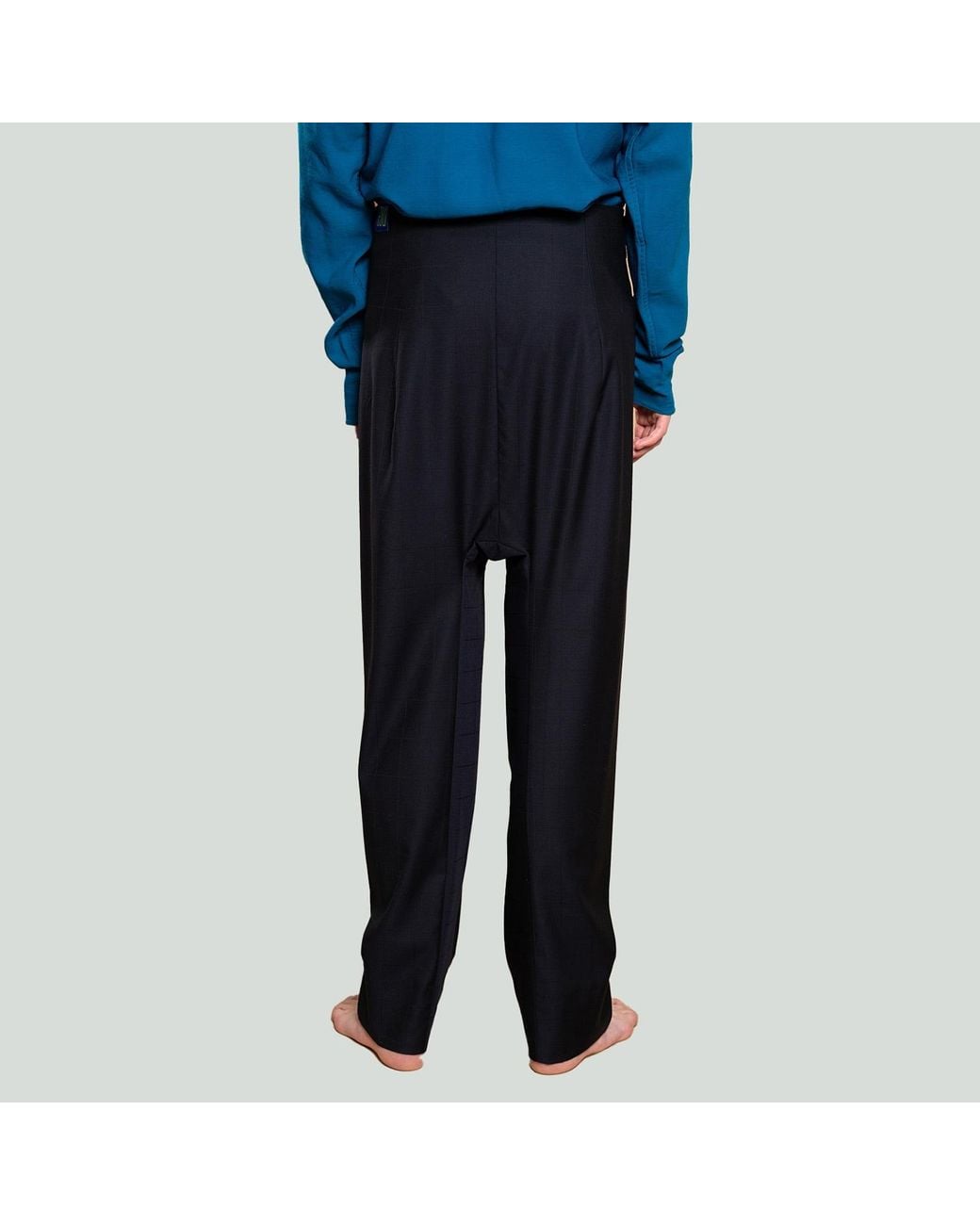 MOE Blue Deep Check Wool Pants for men