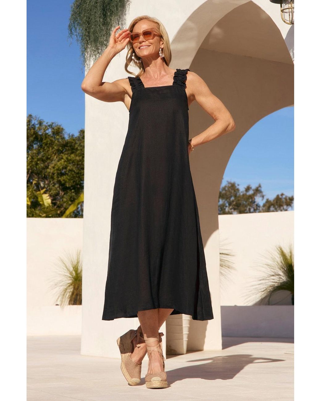 Adrift Clothing Black Claire Maxi Linen Dress