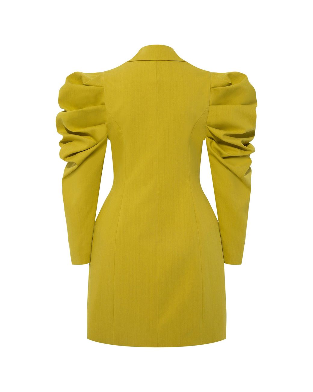 Femponiq Yellow Draped Sleeved Tailored Blazer Dress