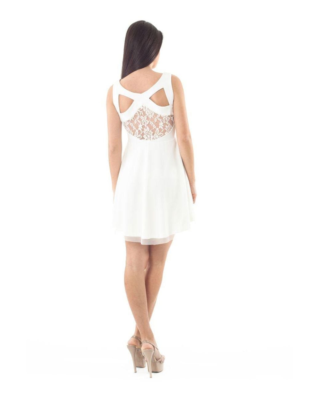 Conquista White Neutrals Sheer Layer Skater Dress