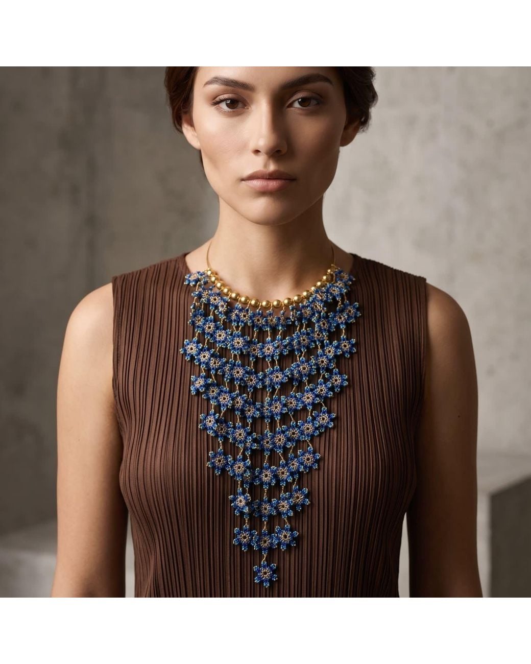 Iliana Arrazola Blue Waterfall Blossom Necklaces, Glass Beads, Beaded Jewelry