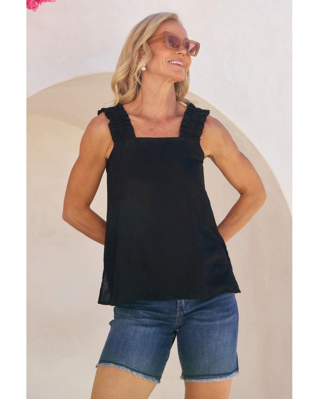 Adrift Clothing Black Claire Linen Summer Top