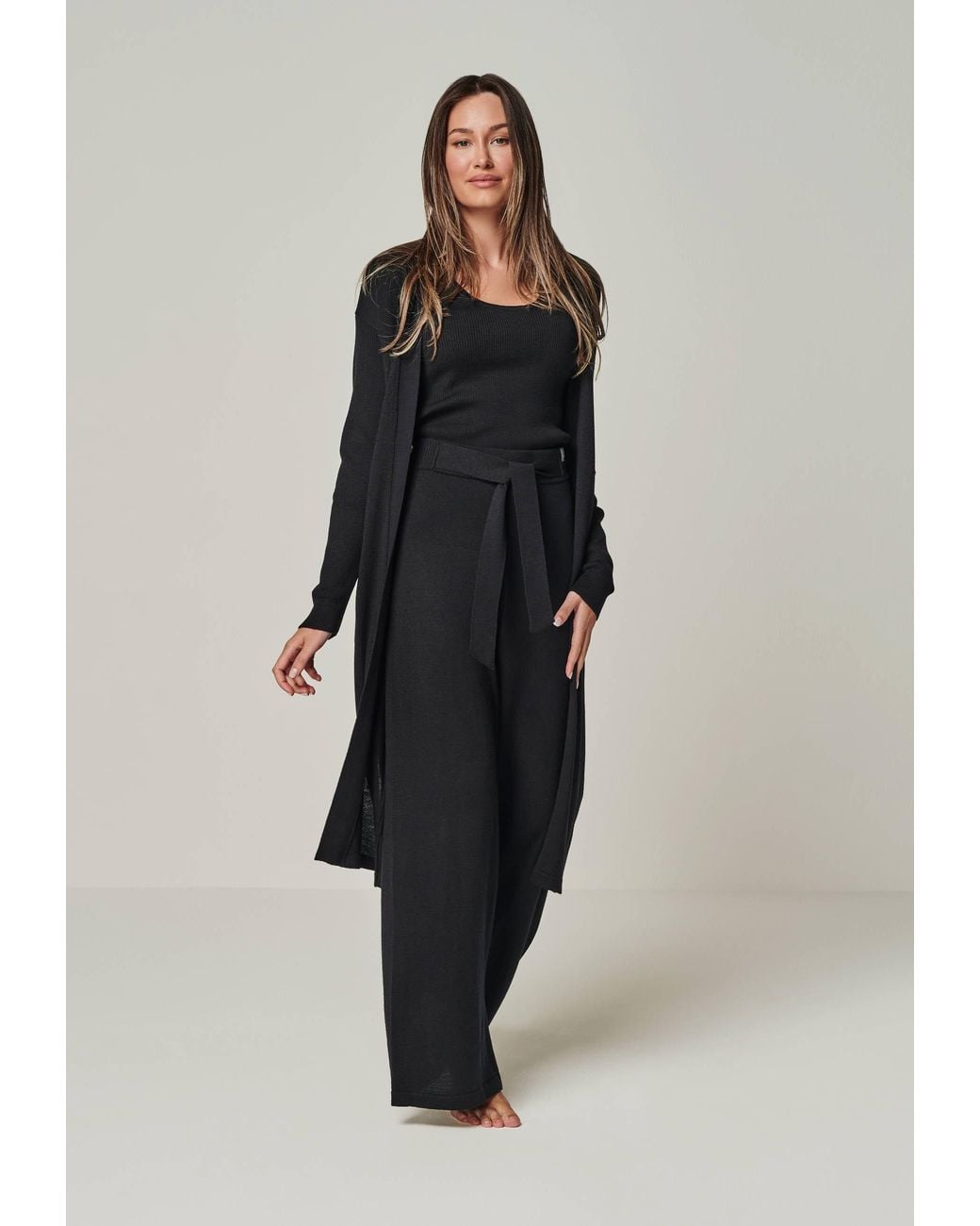 YOU LOOK PERFECT Black Cardigan Blossom, Long Merino Cardigan With Pockets