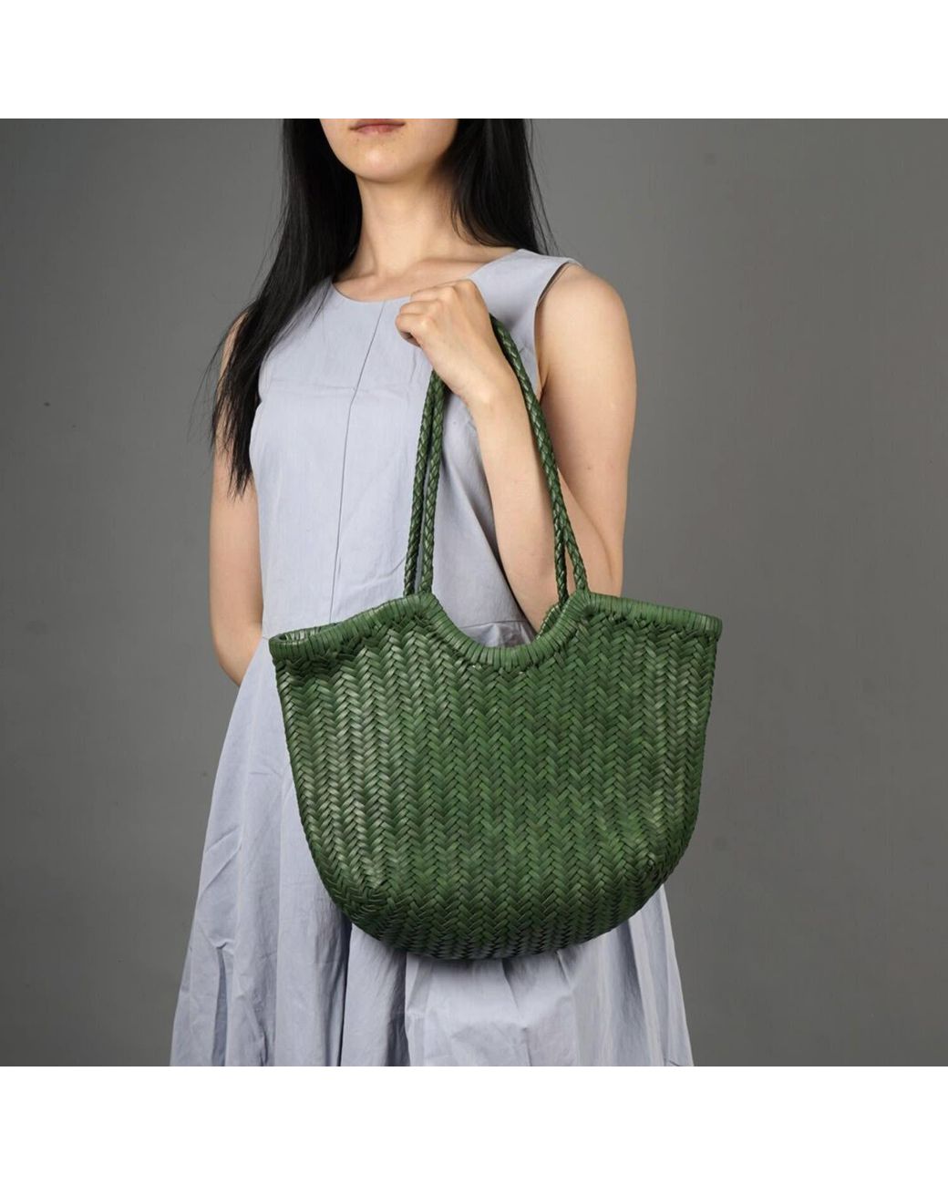 Rimini Green Genuine Leather Hand Woven Shopping Bag