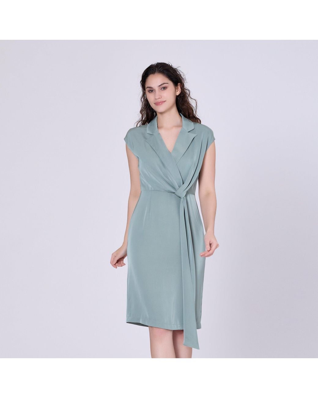 Smart and Joy Gray Asymmetrical Dress With Draped Panel