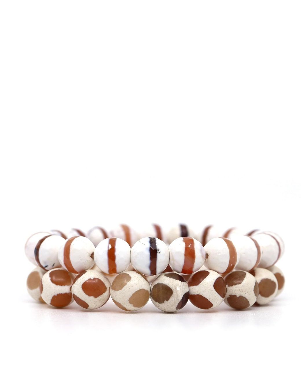 Shar Oke Pink Rustic Tibetan Agate Bracelet Set for men