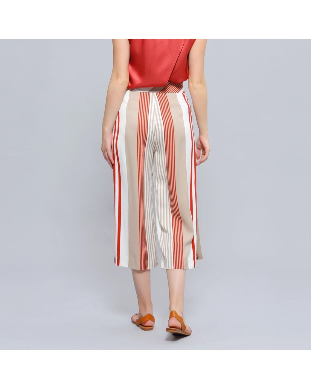 Smart and Joy Pink Stripe Print Fold Capri Pants