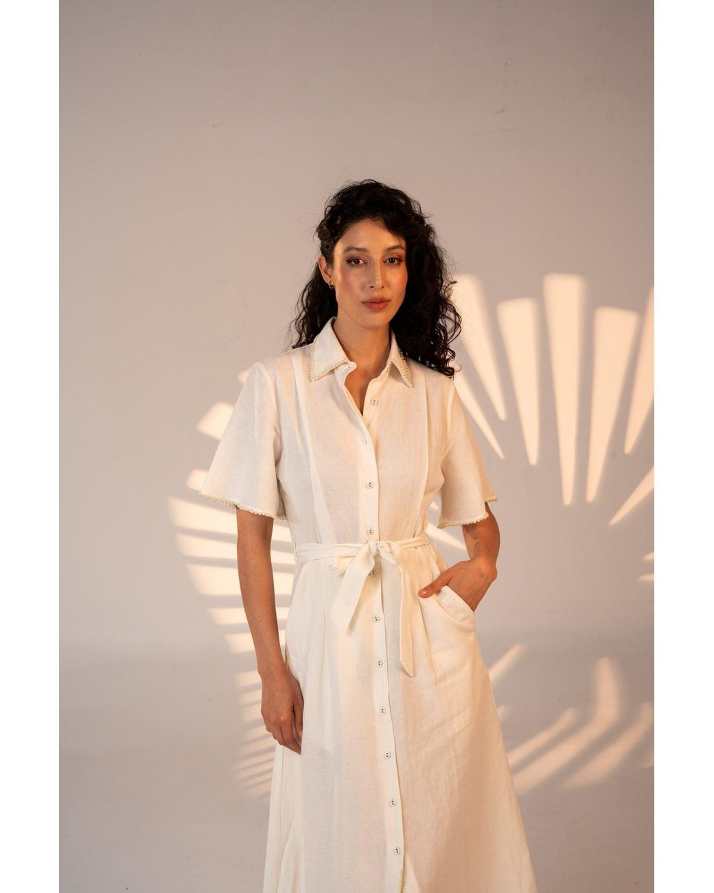 Carolina Benoit White Cafe Au Lait Pearled Dress
